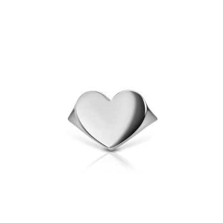 Silver heart-shaped signet ring with a glossy finish.