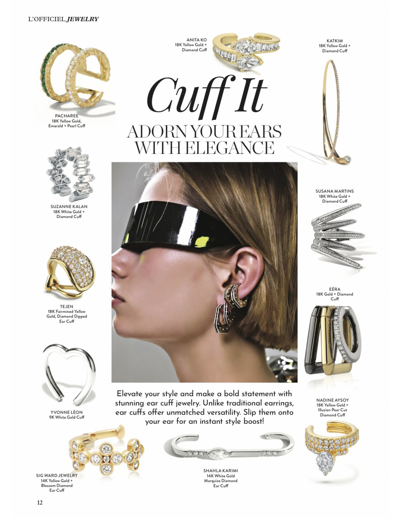Calatrava earcuff by Susana Martins featured in L'Officiel Arabia, showcasing elegant ear jewelry designs for a sophisticated look.