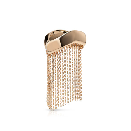 Gold ring with a cloud-shaped top and cascading chain fringes hanging down.