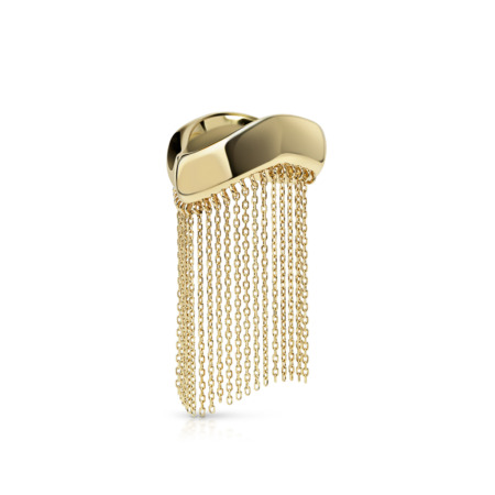 Yellow gold ring featuring a cloud-shaped top with cascading chain fringes.