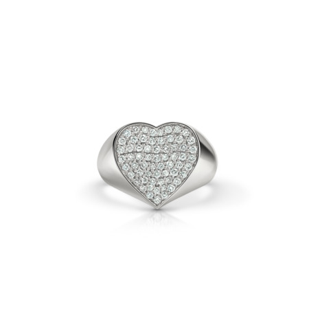 Heart-shaped ring with a surface covered in small diamonds set in white gold.