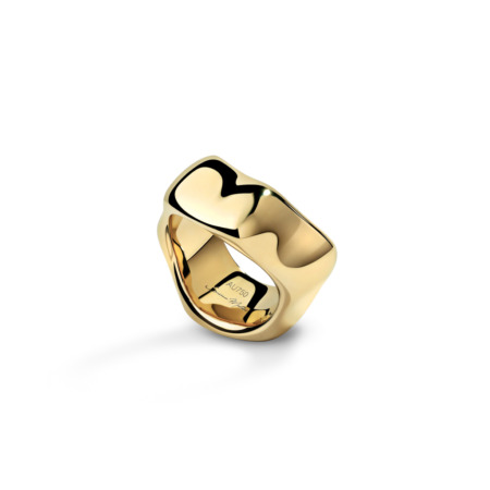 A yellow gold ring with a smooth, wavy design and a polished finish.