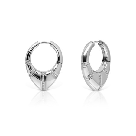 Pair of silver hoop earrings featuring diamond accents and a polished finish.