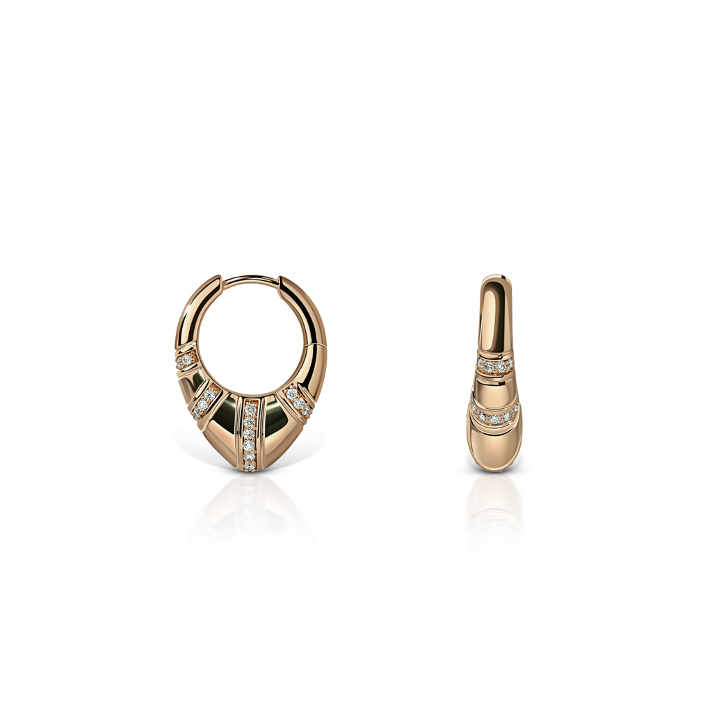 A pair of gold hoop earrings featuring diamond accents and a polished finish.
