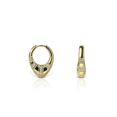 A pair of gold hoop earrings featuring diamond accents and a polished finish.