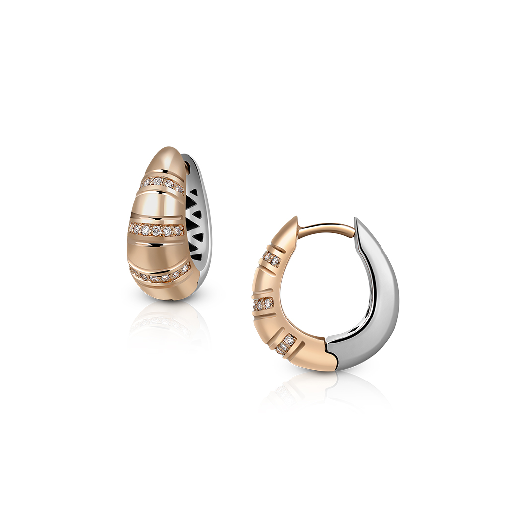 A pair of dual-tone earrings featuring gold and silver colors with diamond-like embellishments.