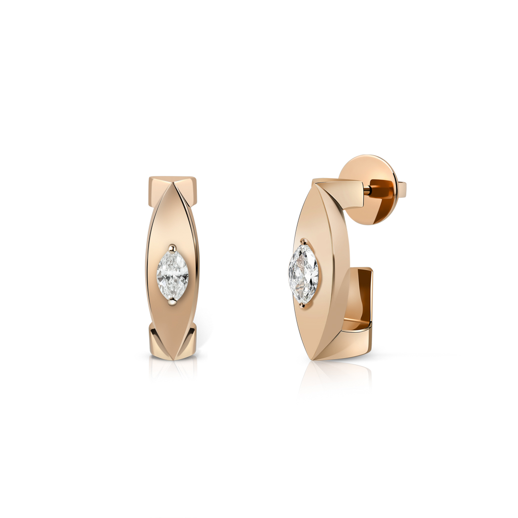 Gold ear clips featuring a marquise-cut stone set in a sleek design.