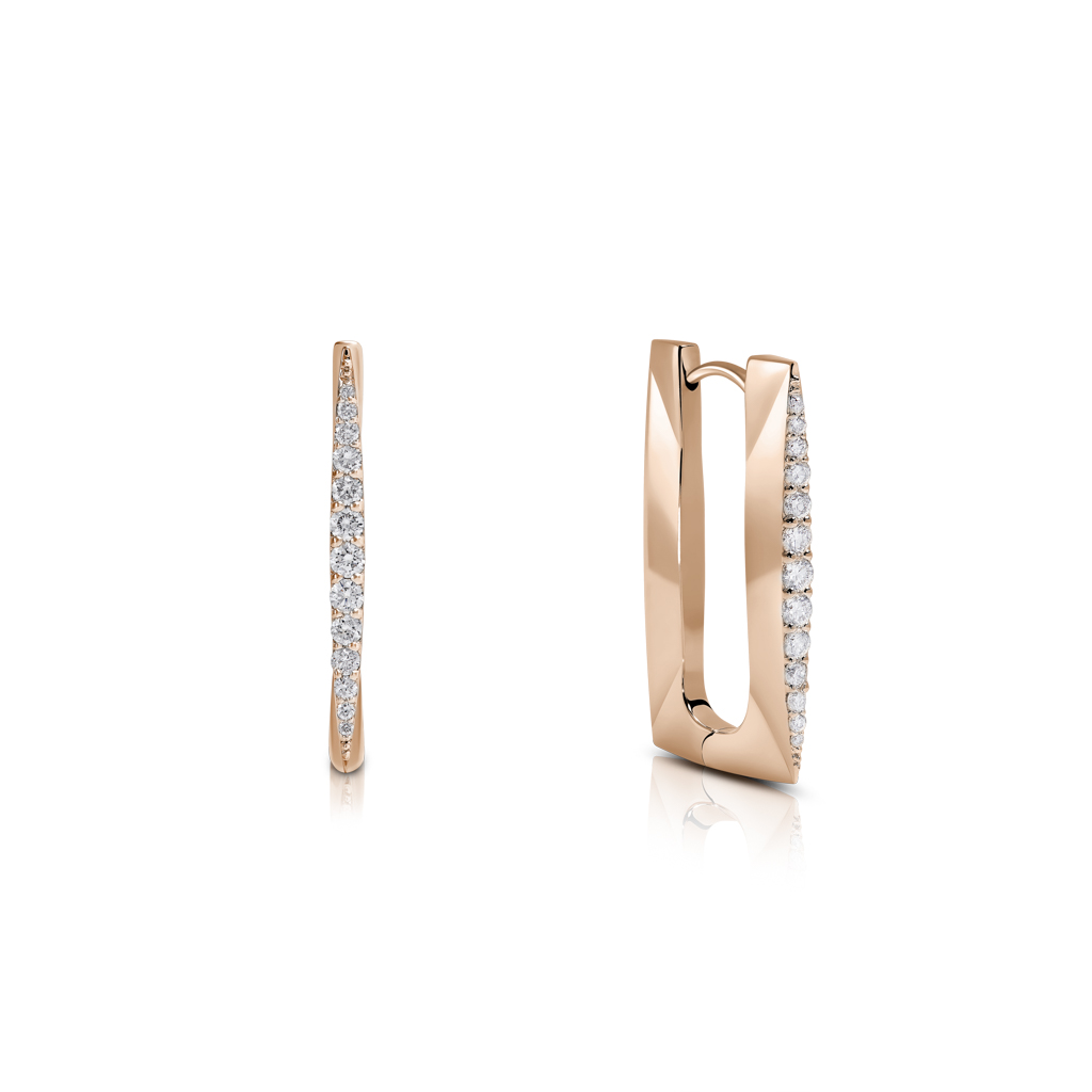 Gold hoop earrings featuring a row of small diamonds along one side.