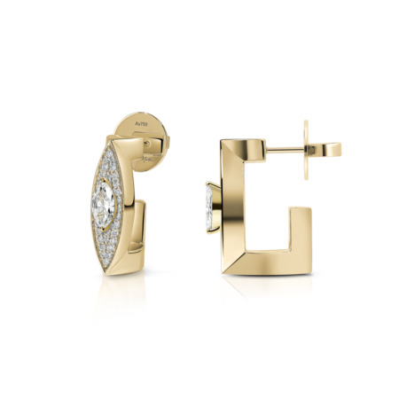Gold ear clips featuring marquise and round diamond designs with a polished finish.