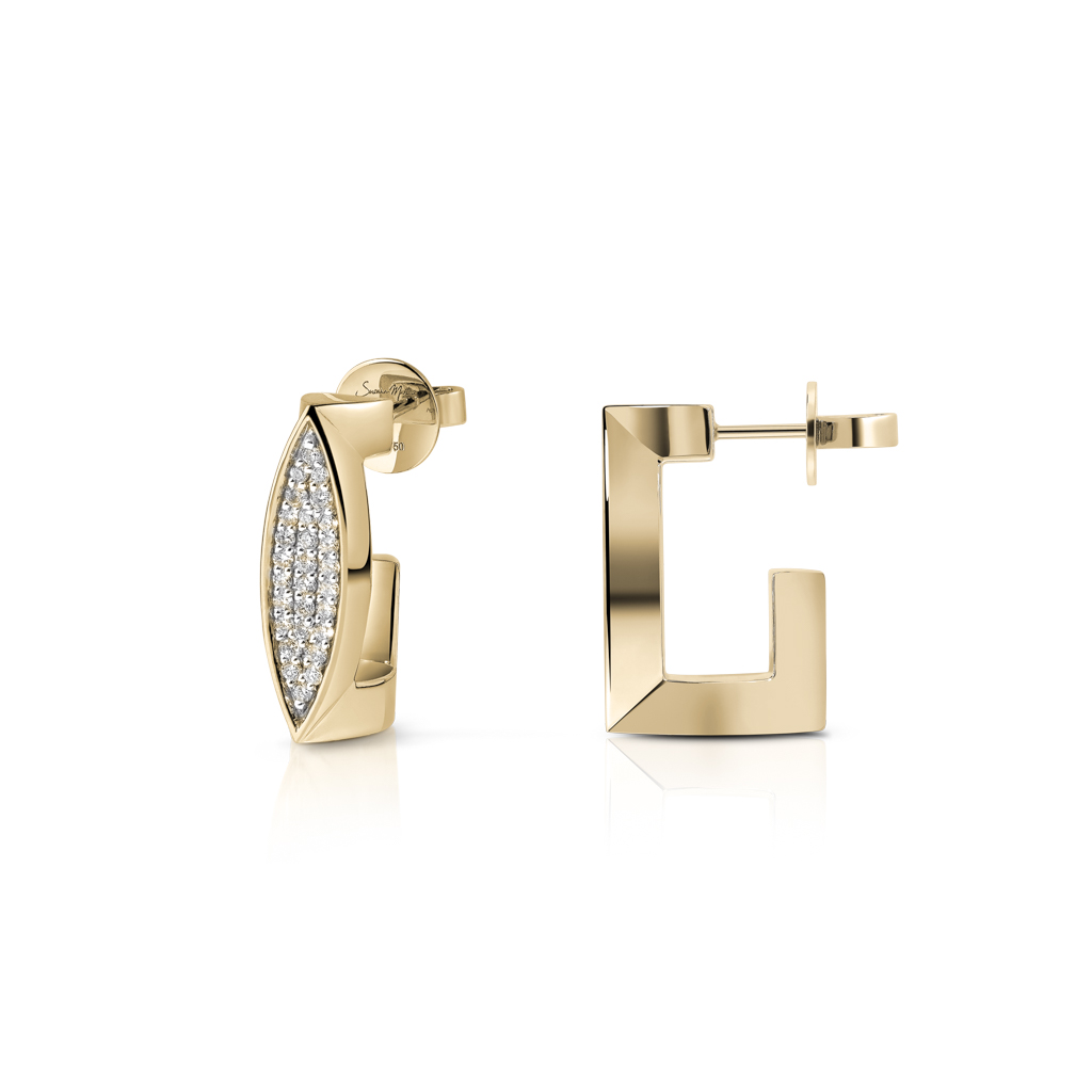 Gold medium ear clips featuring diamond frosting in a geometric design.